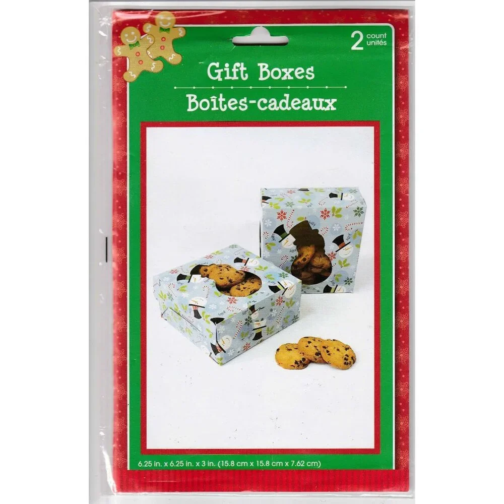 Snowman Cardboard Cookie Boxes Gift Box 6x6 inch 2 Christmas Holiday Party
